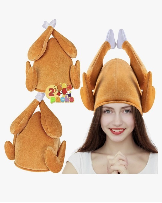 lot 12082 image: 2PCS Thanksgiving Roasted Turkey Hat for Adults, Women, Men - Turkey Trot Hat, Chicken Hats, Costume for Christmas and Thanksgiving Running