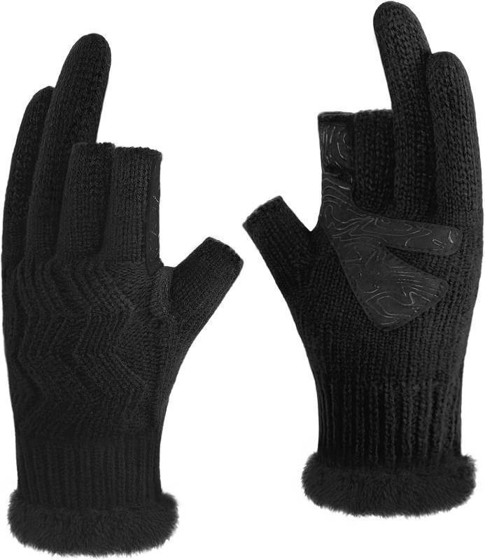 lot 2660 image: Fingerless Gloves Men Winter 3-Cut Fingers Knitted Warm Fleece Lining Glove for Cold Weather