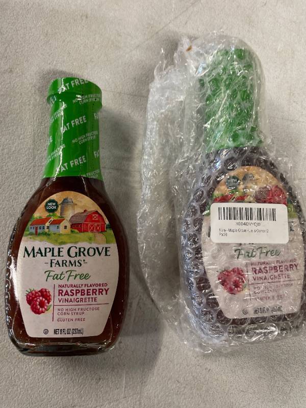 lot 12309 image: 2 Jars Maple Grove Farms of Vermont  Fat Free Raspberry Vinaigrette Dressing 8 fl. oz. Glass Bottle