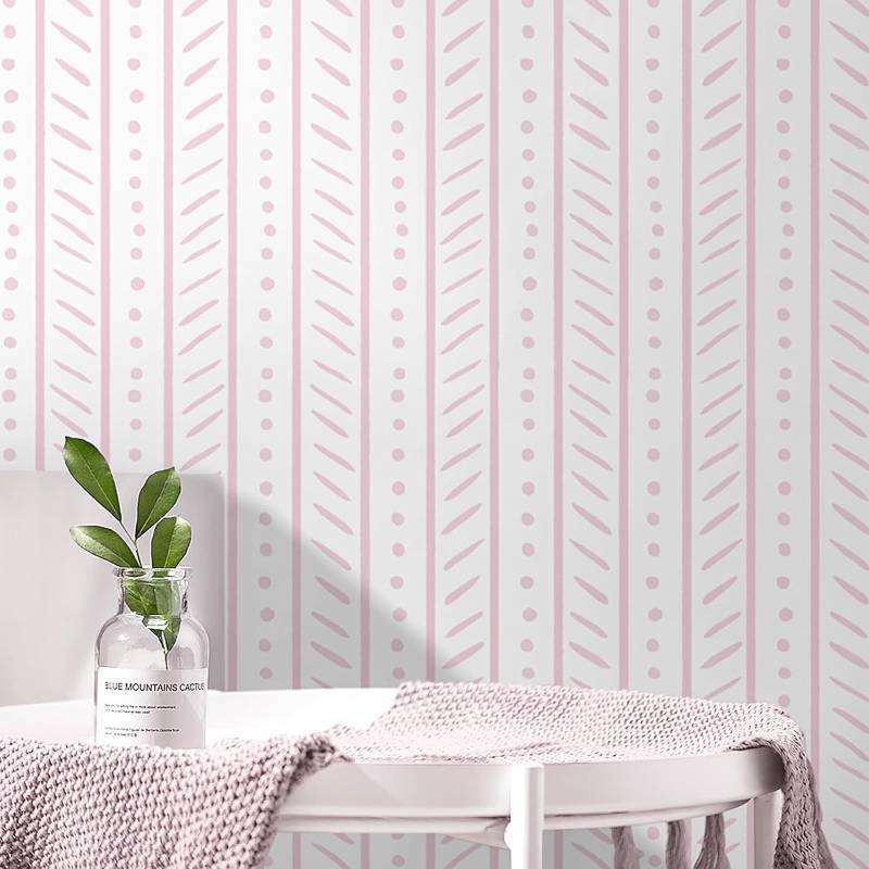 lot 3131 image: CiCiwind 197 17.3 White and Pink Peel and Stick Wallpaper Geometric Stripe Contact Paper Dot Wall Paper Removable Self-Adhesive Wallpapers for Bedroom Bathroom Kitchen Cabinets Shelves