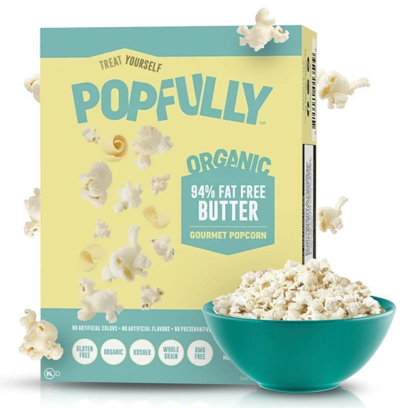 lot 3152 image: POPFULLY 94% Fat Free Popcorn Fully Pops, Sharing Bags, Light Butter Flavor, Big Pop, Micro Popcorn Bags, 3-Pack