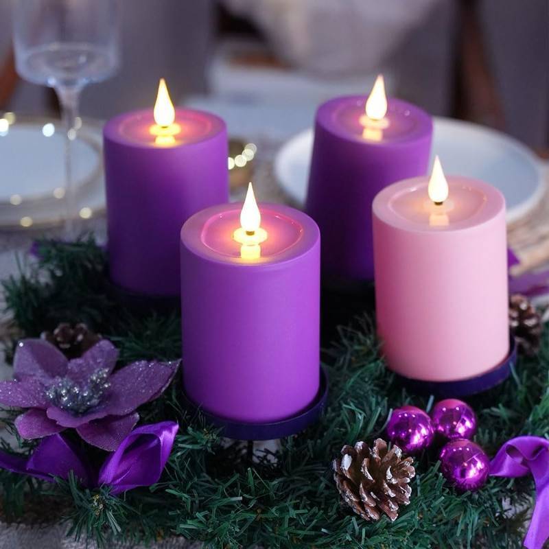 lot 3905 image: Advent Candles Battery Operated Set of 4, Flameless Candles with Remote Timer for Advent Wreath Church D cor (3 x 5 )