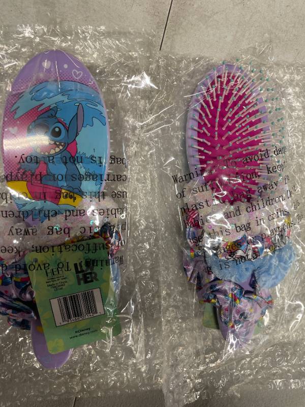 lot 5698 image: Set of 2 Stitch Hair Accessory 5 Pcs Set - 1 Regular 9 inch Hair Brush  4 Scrunchies For Kids - Stitch Hair Accessories For Kids Detangling Brush Elastic Hair Ties Ropes Scrunchies Ages 3