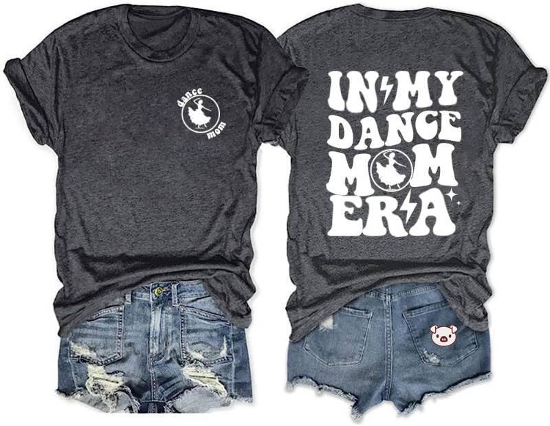 lot 5726 image: COLORFUL BLING Dance Mom Shirt for Women in My Dance Mom Era T Shirts Novelty Dancing Girl Mama Graphic Tee Size Medium
