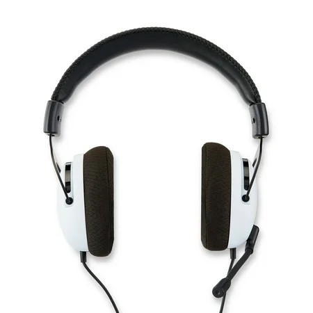 lot 6129 image: onn. PlayStation Wired Video Game Headset with 3.5mm Connector, Flip-to-Mute Mic, Lightweight Steel and 40mm Speakers - Black and White