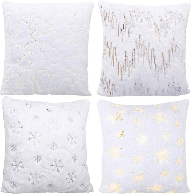 lot 8398 image: PRETYZOOM Christmas Pillow Cover Set of 4, Snowflake Fuzzy Throw Pillow Cover Decorative Embroidery Throw Pillow Covers for Winter Christmas Party Supplies (18x18 inches)
