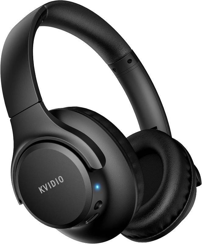lot 3338 image: KVIDIO Bluetooth Headphones Over Ear, 65 Hours Playtime Wireless Headphones with Microphone, Foldable Lightweight Headset with Deep Bass, HiFi Stereo Sound Low Latency for Travel Work Cellphone