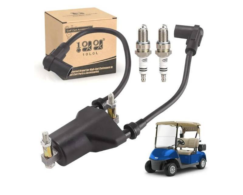 lot 57300 image: EZGO Golf Cart Dual Ignition Coil with Spark Plugs for 4-Cycle Engine (missing spark plugs) - Retail $19