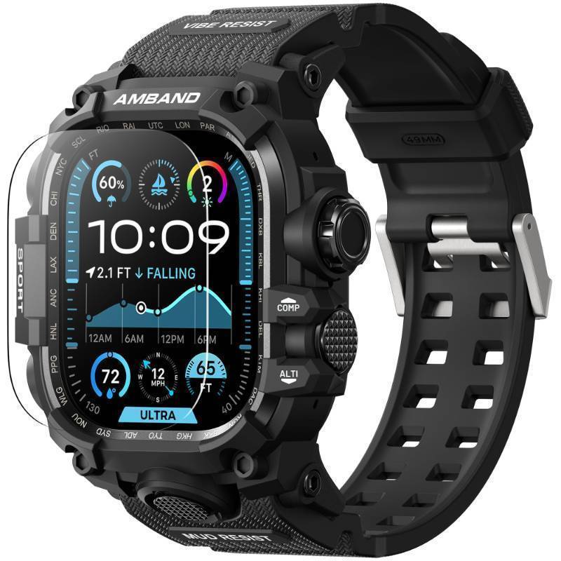 lot 57381 image: Rugged Case with Band for Apple Watch Ultra 321 49mm, M3 Military Grade Shockproof Cover, Includes Screen Protector Kit, Tactical Band for Men - Compatible with iWatch Ultra, Matte Black - Retail $36