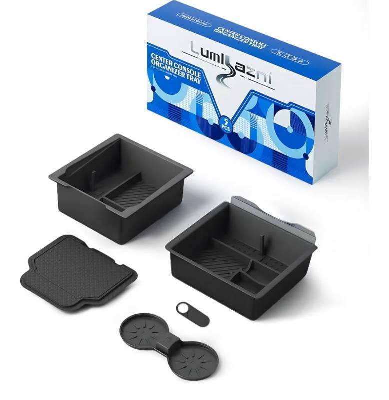 lot 58017 image: Center Console Organizer Fit For Tesla Model Y Juniper��2025-2026��& Model 3 Highland ��2024-2026�� Double Layer Silicone Slide Smoothly New Model Y3 Accessories, 5 Pcs - Retail $23