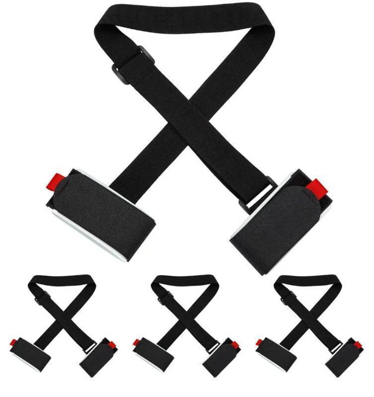 lot 58223 image: 4 Pack Ski Carrier Straps Adjustable Shoulder with Cushioned Fastener Tape Strap Loop Strong for Adults Kids - Retail $12