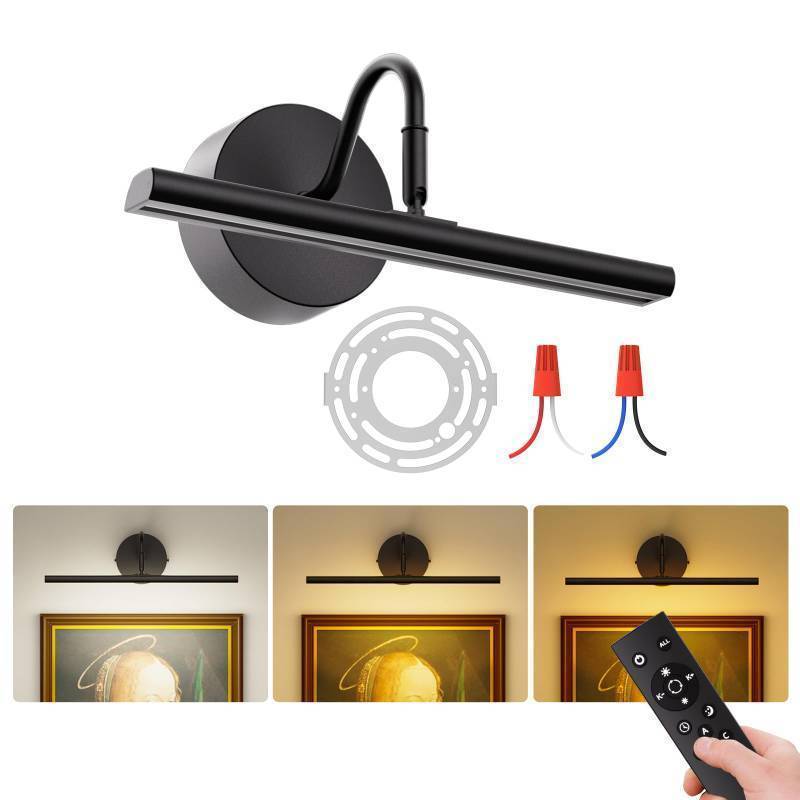 lot 35663 image: Hardwired Picture Light 12 LED Wall Art Light with Remote, 3CCT Dimmable Picture Lights for Wall, Gallery Art Lamp for Paintings Poster Light, 2700K-6500K Warm Nature White, 12W, Black - Retail $33