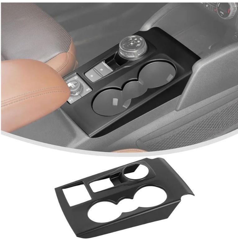 lot 37502 image: Gear Shift Panel Cover Trim Compatible with 2021-2025 2026 Ford Bronco Sport, Cup Holder Decor Cover for Bronco Sport Interior Accessories(Matt Black) - Retail $35