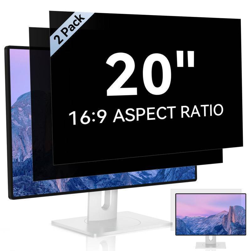 lot 57208 image: 2 Pack, 20 Inch Computer Privacy Screen for 169 Aspect Ratio Widescreen Monitor, Eye Protection Anti Glare Blue Light Computer Monitor Privacy Filter, Removable Anti-Scratch 20in Protector Film - Retail $56