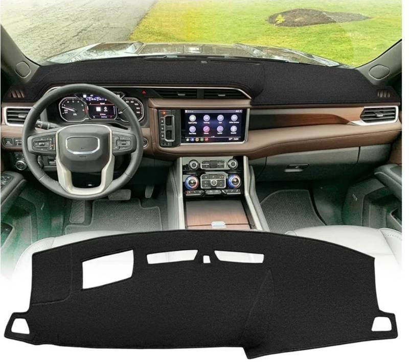 lot 57869 image: Dash Cover Mat Custom Fit for GMC YukonYukon XL DenaliDenali Ultimate with HUD and Light Sensor Dashboard Cover Pad Carpet Protector J320 (Black) - Retail $35