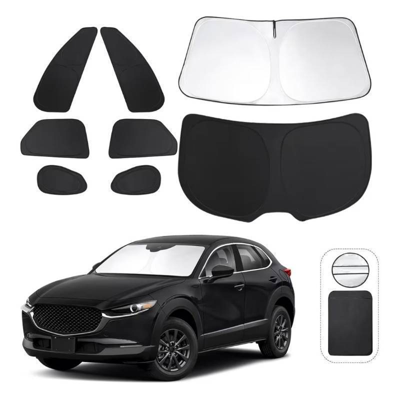 lot 58025 image: 8PCS Window Shades for Mazda CX-30 2019-2024 2025 Accessories Car Side Full Windows Rear Triangular Windshield Sun Shade Sun UV Rays & Privacy Protection for Camping, Napping and Relaxing - Retail $50
