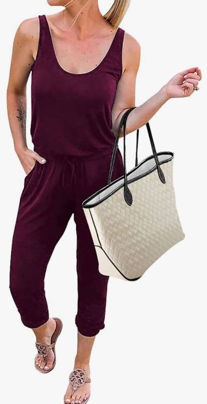 lot 17414 image: Women 2026 Summer Jumpsuits Casual Sleeveless Drawstring Elastic Waist Romper Vacation Cruise Airport Travel Outfits M - Retail $50