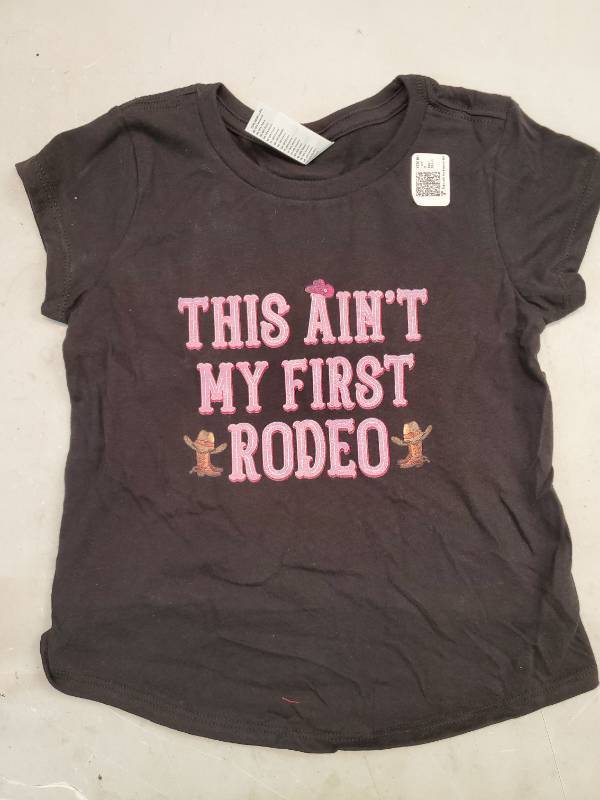 lot 17421 image: Girls XS This Aint My First Rodeo Black and Pink T-Shirt - Retail $10