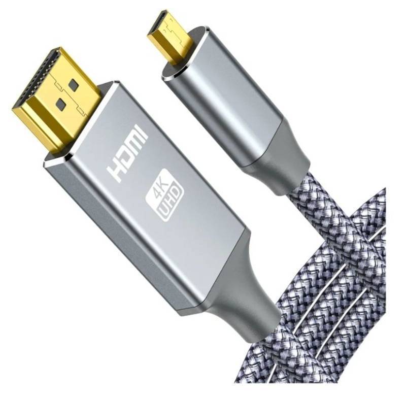 lot 17423 image: 4K Micro HDMI to HDMI Male Cable Adapter, 4K60Hz HDR Nylon Braid Cord for GoPro Hero, Zfc, RPi, A6000, A6300, Camera, Video Capture Card, Grey 6FT - Retail $9