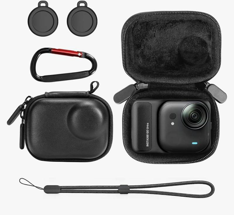 lot 17444 image: Carry Case for Insta360 Go Ultra Accessories, Insta 360 Go-Ultra Portable and Compact Travel Bag Hard Leather Case with Soft Inner for Protection, Organization, and Storage, Black - Retail $15