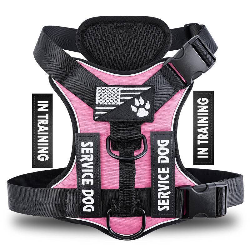 lot 17455 image: Service Dog Harness, Reflective Dog Vest Harness with 5 PCS Patches, Adjustable Soft Oxford Pet Harness, Inner Layer Mesh, Easy to Control for Dogs - Retail $12