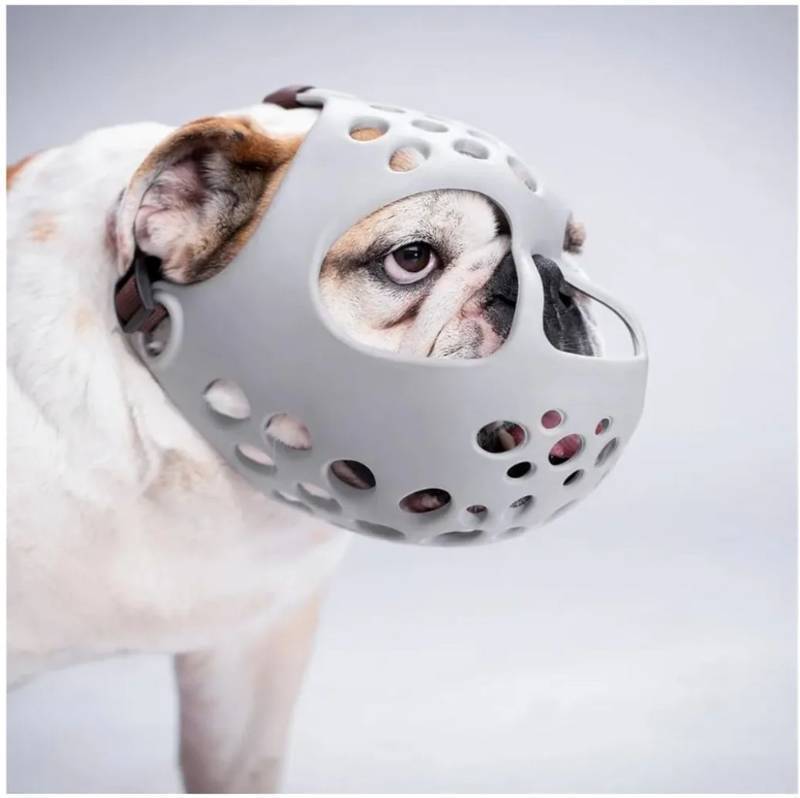 lot 27903 image: Short Snout Dog Muzzle with Breathable Mesh, Ideal for French Bulldogs, Pugs and Flat-Faced Breeds, Lightweight Bite Control Cover - Retail $40