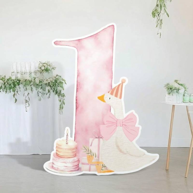 lot 27906 image: One Silly Goose Party Decorations 1st Birthday Backdrop Duck Animal Background Prop for Birthday Baby Shower Party Supplies(Watercolor Pink,One Goose) - Retail $27