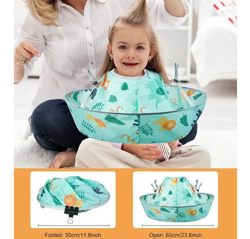 lot 28051 image: Haircut Capes Umbrella for Kids - Hair Cutting Haircut Cape Kids Waterproof Foldable Adjustment, Hairdressing Umbrella Cape Apron. - Retail $14
