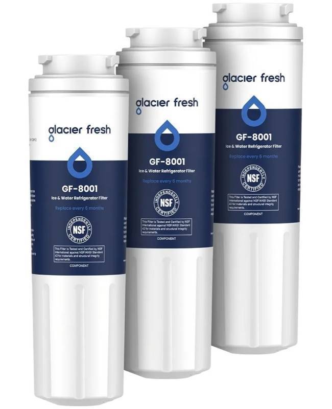 lot 28062 image: GLACIER FRESH UKF8001 Compatible with Whirlpool Refrigerator Water Filter 4, EDR4RXD1, EveryDrop Filter 4, 4396395, Maytag UKF8001, UKF8001AXX, WHR4RXD1, KAD4RXD1, 46-9006, Puriclean II, Pack of 3 - Retail $24