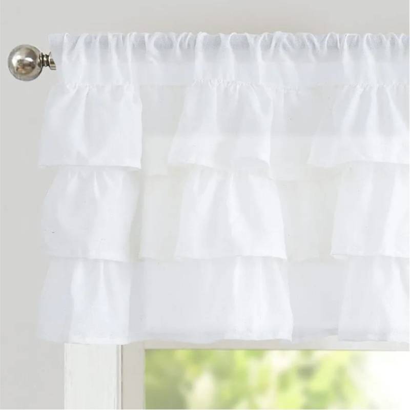 lot 27547 image: Ruffled Valance Curtain Linen Kitchen Window Valance for Living Room Bedroom 18 Inch Farmhouse Cottage Shabby Chic Style Light Filtering Small Window Treatment 1 Panel Off White - Retail $23