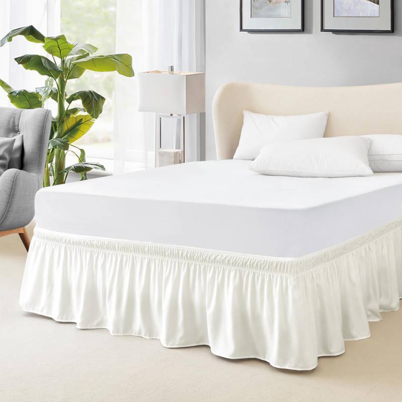 lot 63333 image: Full Bed Skirt, Elastic Wrap Around Bed Skirt Full Bed, Easy Fit with 16-Inch Tailored Drop, Hotel Quality Dust Ruffle for Full Size Bed, Bed Skirt Full Size (Ivory) - Retail $12