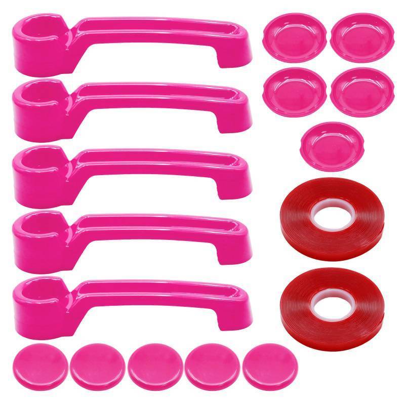 lot 63906 image: 15 PCS Door Handle Covers Kits, Exterior Door Bowl Trim, Replacement for Wrangler JK JKU 2-Door 4-Door Handles 2007-2018 (Pink) - Retail $30