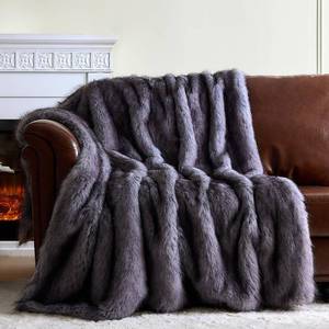 lot 58937 image: Fluffy Faux Fur Throw Blanket Super Soft Warm Thick Plush Blanket for Bed, Couch & Office, Cozy Fuzzy Throw with Flannel Backing,60x80, Grey - Retail $60