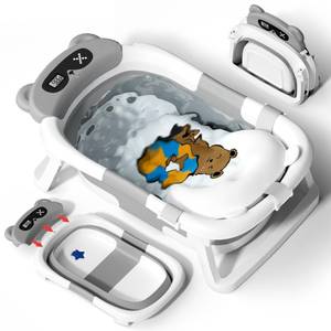 lot 58942 image: Baby Bathtub,Collapsible Bathtub for Newborn to Toddler,Durable Essential Infant Bath Tub,Portable Travel Baby Tub with Soft Cushion,No-Slip Hanging and Detachable(Grey) - Retail $34