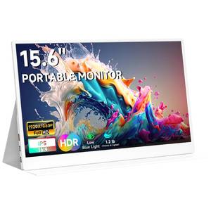 lot 58947 image: Portable Monitor 15.6inch 1080P FHD - USB-CHDMI Computer Display, HDR IPS Gaming Monitor Compatible with Laptop PC MAC Phone PS4 Xbox Switch, wSmart Cover, Dual Speakers - White - Retail $40