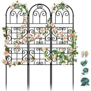 lot 58949 image: Garden Trellis for Climbing Plants, 3 Pack 38 Wx 64.6 H Rustproof Flower Trellis with Black Coating, Outdoor Climbing Rose Trellis Cucumbers Support for Courtyards Lawns (Diamond-Shaped Grid) - Retail $110