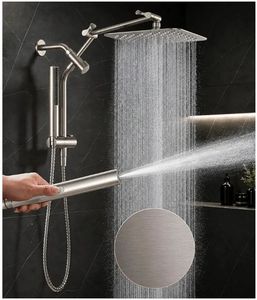 lot 58950 image: All Metal 10 Luxurious Brushed Nickel Rain Shower Head with HandheldDual High Pressure Shower Heads, Power-wash Hand Held with Hose,Double Detachable Showerhead - Retail $149