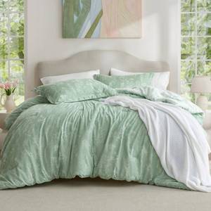 lot 58953 image: Full Comforter Set - Sage Green Bed Set, 3 Pieces Cute Floral Bedding, 1 Soft Reversible Botanical Flowers Comforter and 2 Pillow Shams - Retail $33