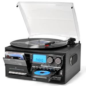 lot 58956 image: Vinyl Record Player 10 in 1 Vintage Turntable, Retro Wood Black - Retail $160