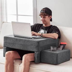 lot 58957 image: Lap Desk Pillow for Laptop, Large Reading Pillow for Adult, Arm Rest Pillow with Cup Holder, Memory Foam Bed Desk for Working, Gaming, Reading, Laptop Desk for Couch Bed Floor(Grey) - Retail $54