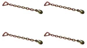 lot 58962 image: Cargo Control 516 Inch x 24 Inch Chain Extension with D-Ring and Grab Hook (4-Pack), 3,300 LBS Working Load Limit, Grade 70, Heavy Duty Chain Tie Downs for Trailers & Trucks to Tow, Secure Cargo - Retail $80