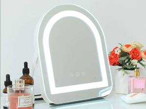 lot 58969 image: LED Lighted Tabletop Mirror with Touch Controls, 14x10 inch. - Retail $20
