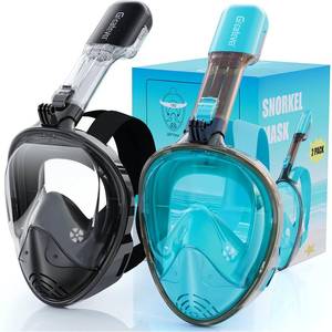 lot 58973 image: Full Face Snorkel Mask, Snorkeling Gear for Adults Kids with Latest Dry Top Breathing System and Detachable Camera Mount, Foldable Panoramic View Snorkeling Mask Set, Anti-Fog & Anti-Leak - Retail $50