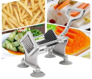 lot 58975 image: Commercial Vegetable Chopper French Fry Cutter Stainless Steel w 3 Sizes Blades, Fruit Potato Slicer for Restaurants, Home & Kitchen - Retail $46