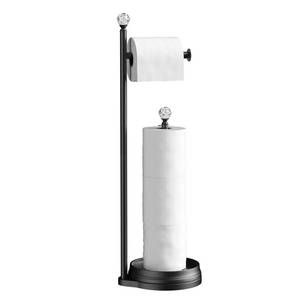 lot 58979 image: Toilet Paper Holder for Bathroom, Heavy Weighted Metal Free Standing Toilet Paper Holder Stand with Crystal Ball, Toilet Paper Roll Stand for Bathroom Accessories (Matte Black) - Retail $21