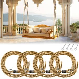 lot 58982 image: 4 Pack Porch Swing Rope Kit Swing Bed Straps Holds 800 Lbs Adjustable Polypropylene Rope Heavy Duty Carabiners for Porch Garden Playground(Brown,118 Inches,10 ft) - Retail $65