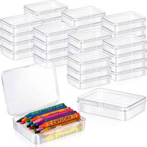 lot 58989 image: 36 Pcs Plastic Crayon Box, Mini Plastic Storage Containers with Lid, 4.5x3.4 Inches Clear Rectangle Box Small Storage Boxes for Crafts, Jewelry Beads, Office Supplies (Clear) - Retail $25