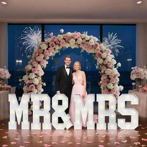 lot 58991 image: 3FT4FT, 6-piece Set of Letter Lights, Warm Light, with Glowing Letters and Sparkling Letter Lights, Suitable for Wedding Parties, Dances, and Party Events (4FT-MR&MRS) - Retail $113