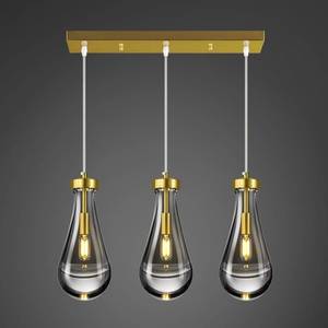 lot 58992 image: Raindrop Pendant Lights Kitchen Island Teardrop Gold Hanging Light Fixtures Clear Solid Glass Pendant Light Modern Chandeliers for Dining Room Porch Corridor Living Room(Long Plate-3 Lights) - Retail $190