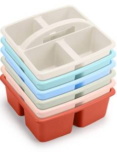 lot 59002 image: 12 Pack Plastic Classroom Caddy - 4 Compartment Organizer Boho Color Table Caddy with Handles for School Home Office Supplies - Retail $20